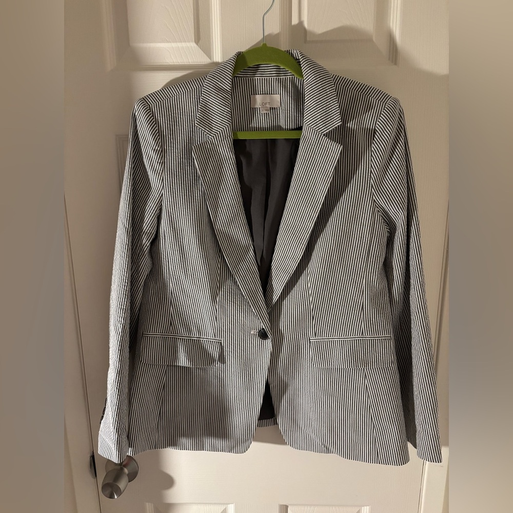 LOFT dark gray and white striped blazer
